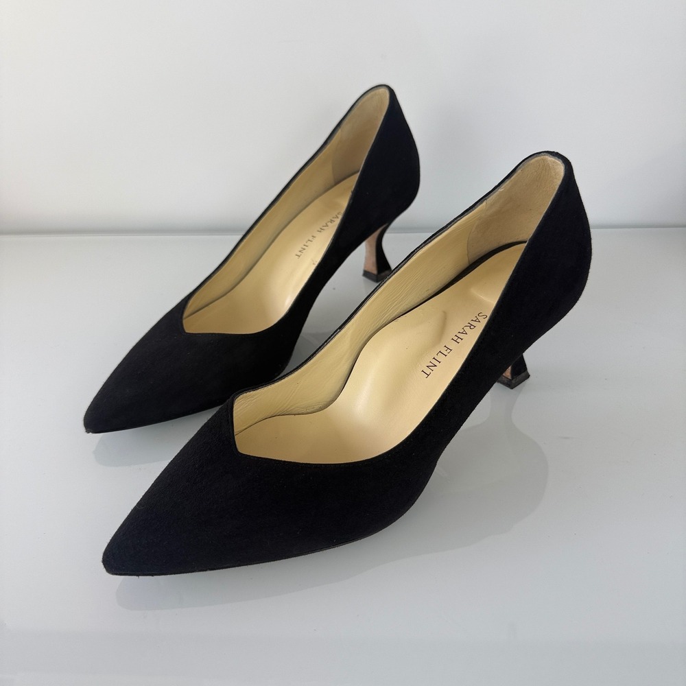 Sarah Flint Black Pointed-Toe Suede Pumps